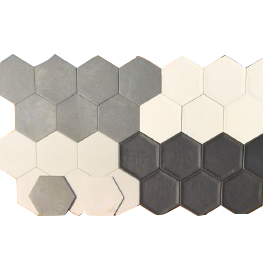 Porcelánicos con forma hexagonal para uso interior y exterior, para pared y suelo.