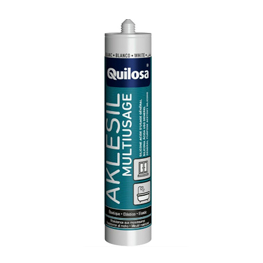 Silicona multiuso ácida Blanca. Indicada para el sellado de superficies de acero, metal y cristal en baños y cocinas y acristalamientos y carpinterías de aluminio en interior y exterior.